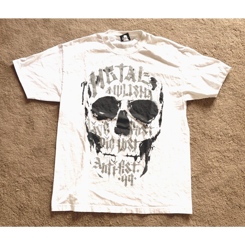 Metal Mulisha Tee Mens Size Large Black White Shull Graphic Live Fast Die Last